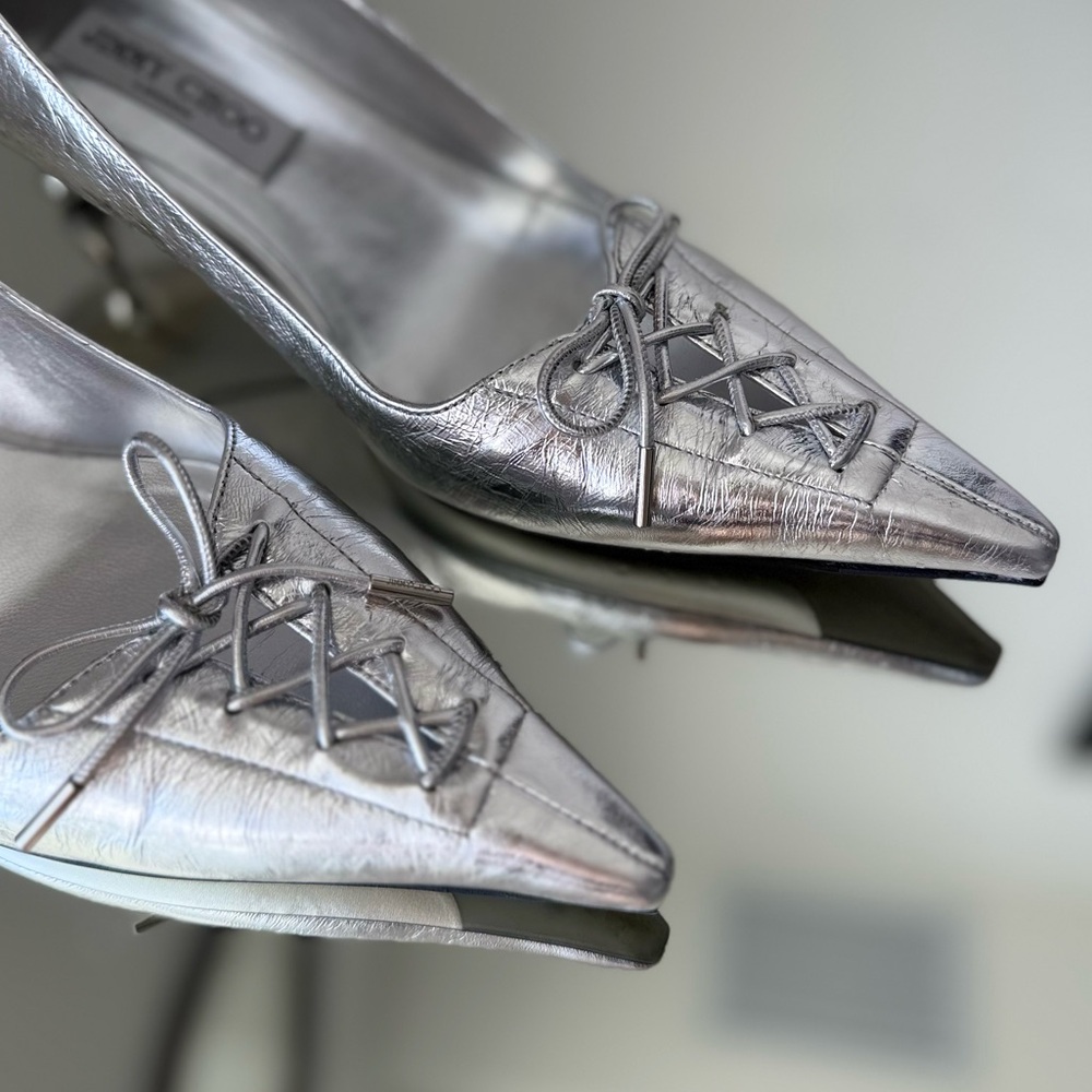 Jimmy Choo Scarlett Metallic Corset Kitten Pumps $1,075 41 - Picture 13 of 14
